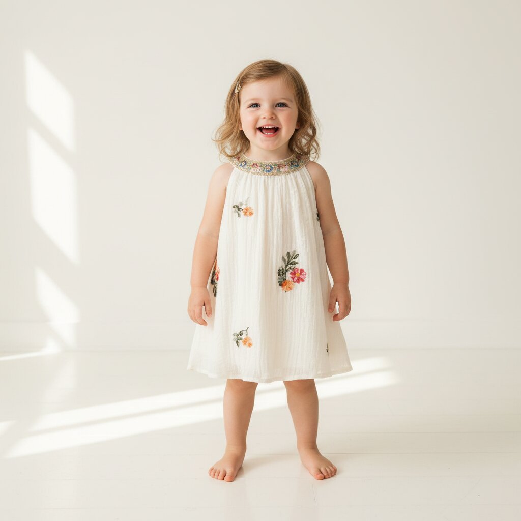 Robe Bébé Fille Été Broderie Florale – Sans Manches Coton | Choupinoo - Choupinoo