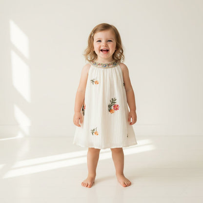 Robe Bébé Fille Été Broderie Florale – Sans Manches Coton | Choupinoo - Choupinoo