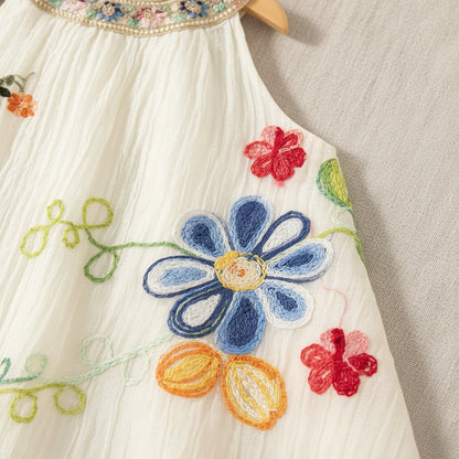 Robe Bébé Fille Été Broderie Florale – Sans Manches Coton | Choupinoo - Choupinoo