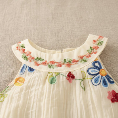 Robe Bébé Fille Été Broderie Florale – Sans Manches Coton | Choupinoo - Choupinoo