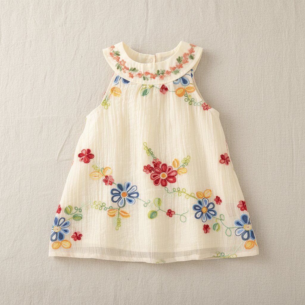 Robe Bébé Fille Été Broderie Florale – Sans Manches Coton | Choupinoo - Choupinoo