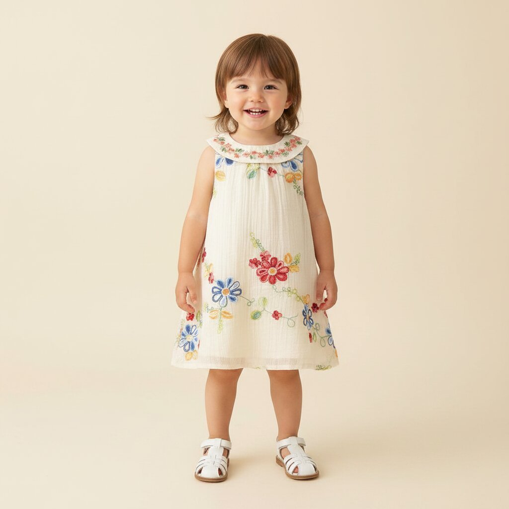 Robe Bébé Fille Été Broderie Florale – Sans Manches Coton | Choupinoo - Choupinoo