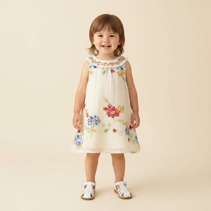 Robe Bébé Fille Été Broderie Florale – Sans Manches Coton | Choupinoo - Choupinoo