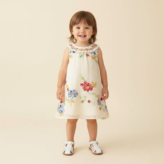 Robe Bébé Fille Été Broderie Florale – Sans Manches Coton | Choupinoo - Choupinoo