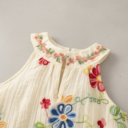Robe Bébé Fille Été Broderie Florale – Sans Manches Coton | Choupinoo - Choupinoo