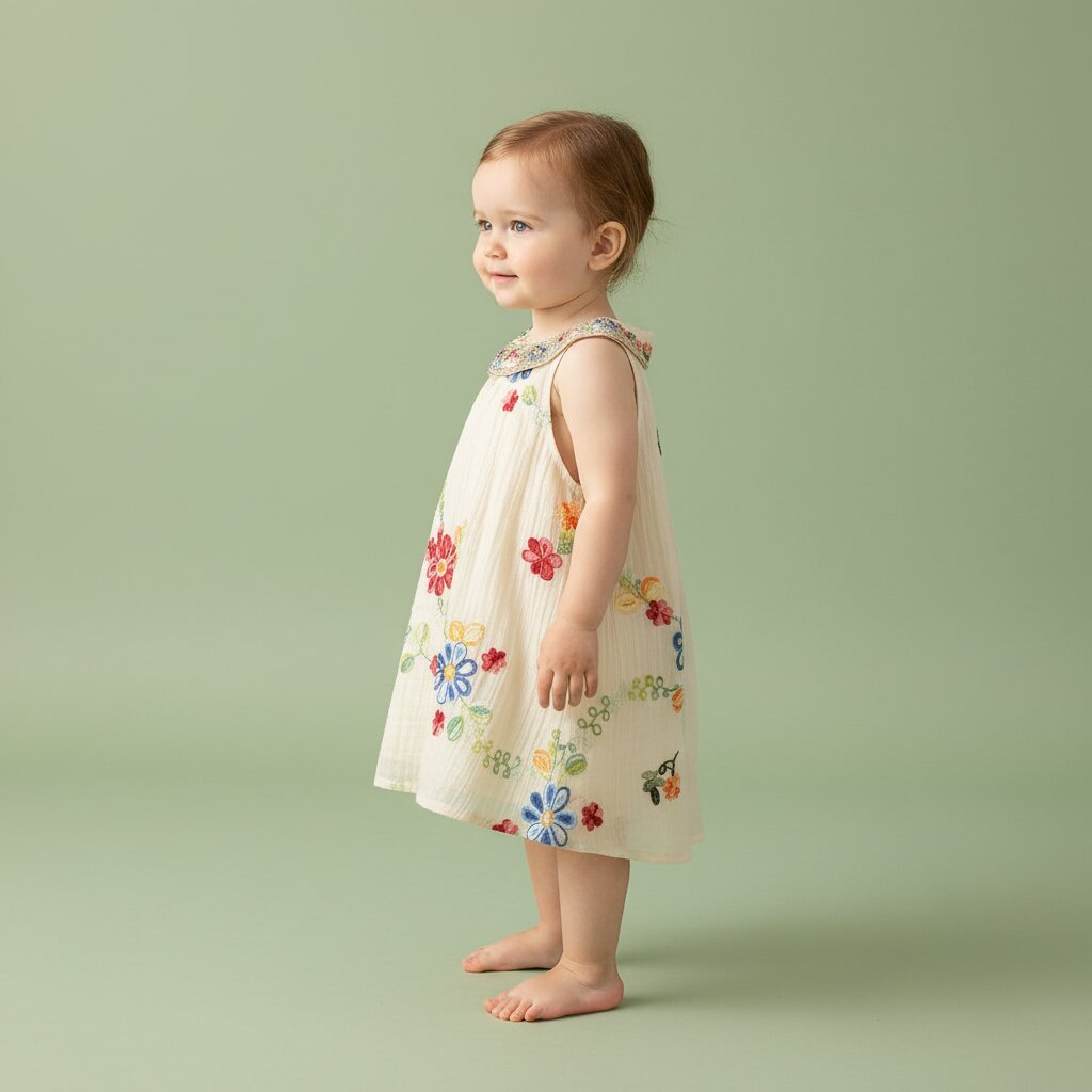 Robe Bébé Fille Été Broderie Florale – Sans Manches Coton | Choupinoo - Choupinoo