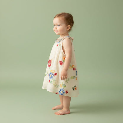 Robe Bébé Fille Été Broderie Florale – Sans Manches Coton | Choupinoo - Choupinoo