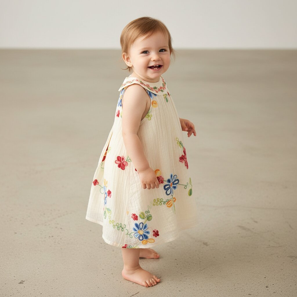 Robe Bébé Fille Été Broderie Florale – Sans Manches Coton | Choupinoo - Choupinoo