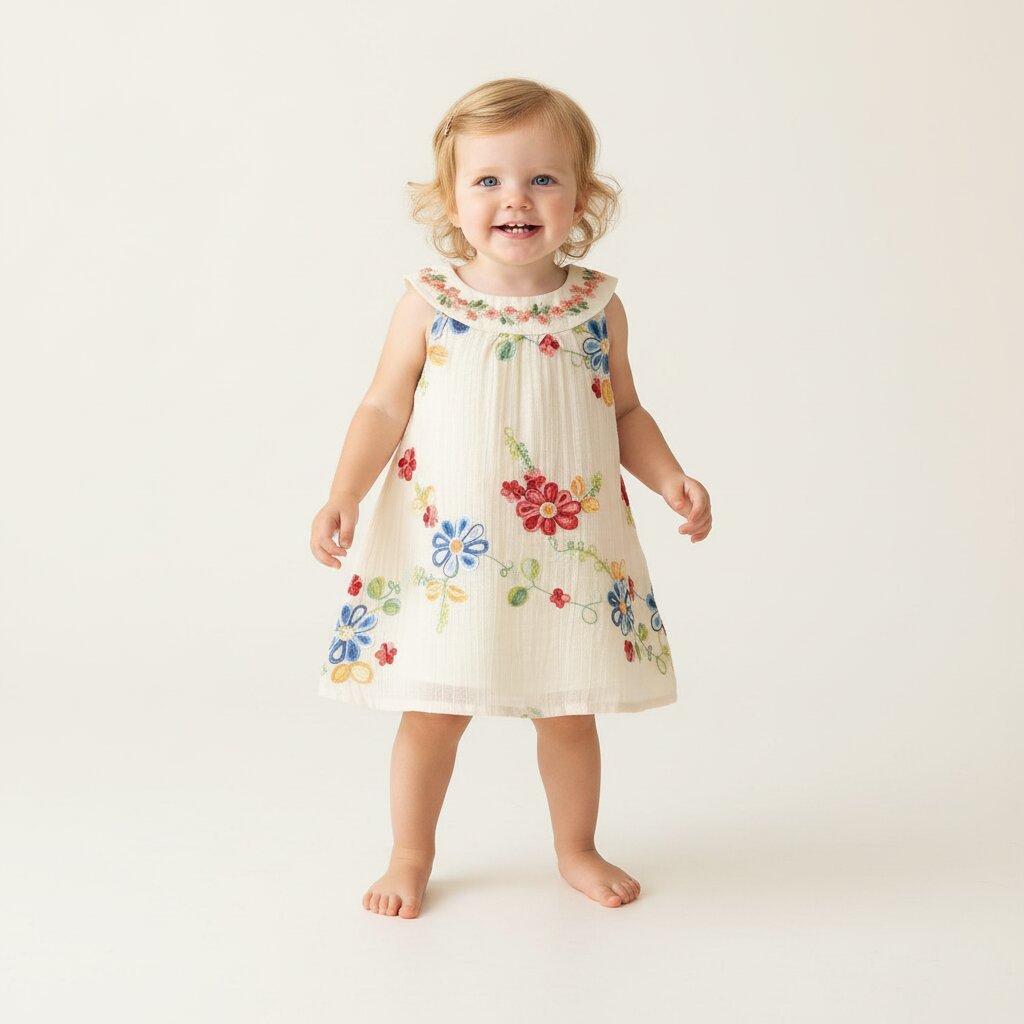 Robe Bébé Fille Été Broderie Florale – Sans Manches Coton | Choupinoo - Choupinoo