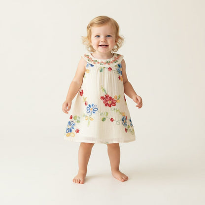 Robe Bébé Fille Été Broderie Florale – Sans Manches Coton | Choupinoo - Choupinoo