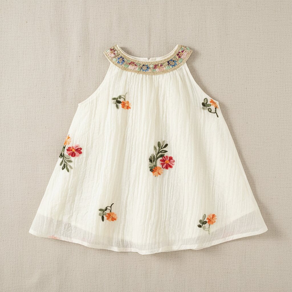 Robe Bébé Fille Été Broderie Florale – Sans Manches Coton | Choupinoo - Choupinoo