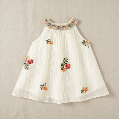 Robe Bébé Fille Été Broderie Florale – Sans Manches Coton | Choupinoo - Choupinoo