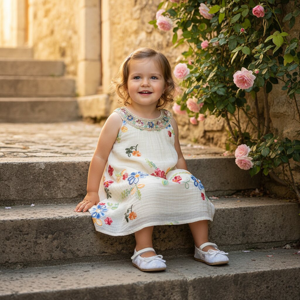 Robe Bébé Fille Été Broderie Florale – Sans Manches Coton | Choupinoo - Choupinoo