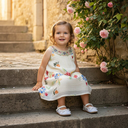 Robe Bébé Fille Été Broderie Florale – Sans Manches Coton | Choupinoo - Choupinoo