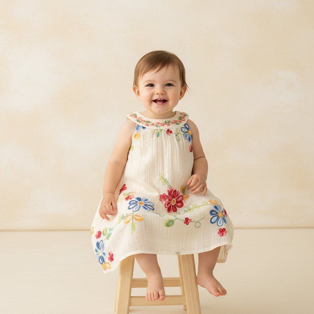 Robe Bébé Fille Été Broderie Florale – Sans Manches Coton | Choupinoo - Choupinoo