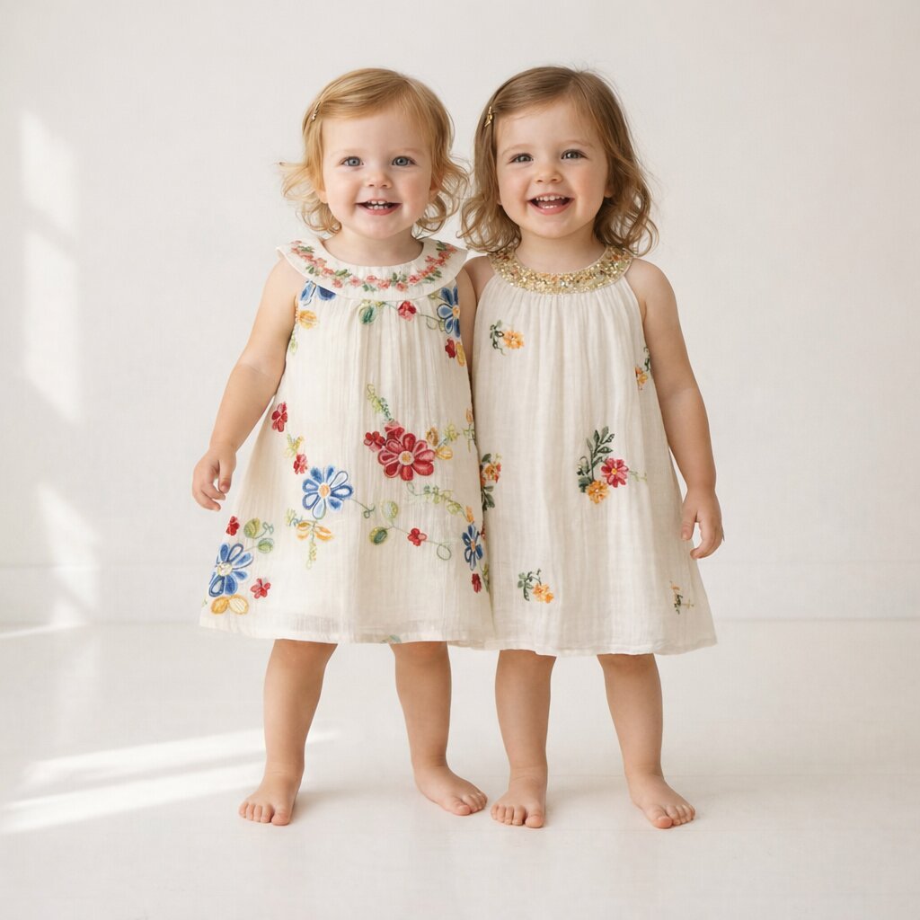Robe Bébé Fille Été Broderie Florale – Sans Manches Coton | Choupinoo - Choupinoo