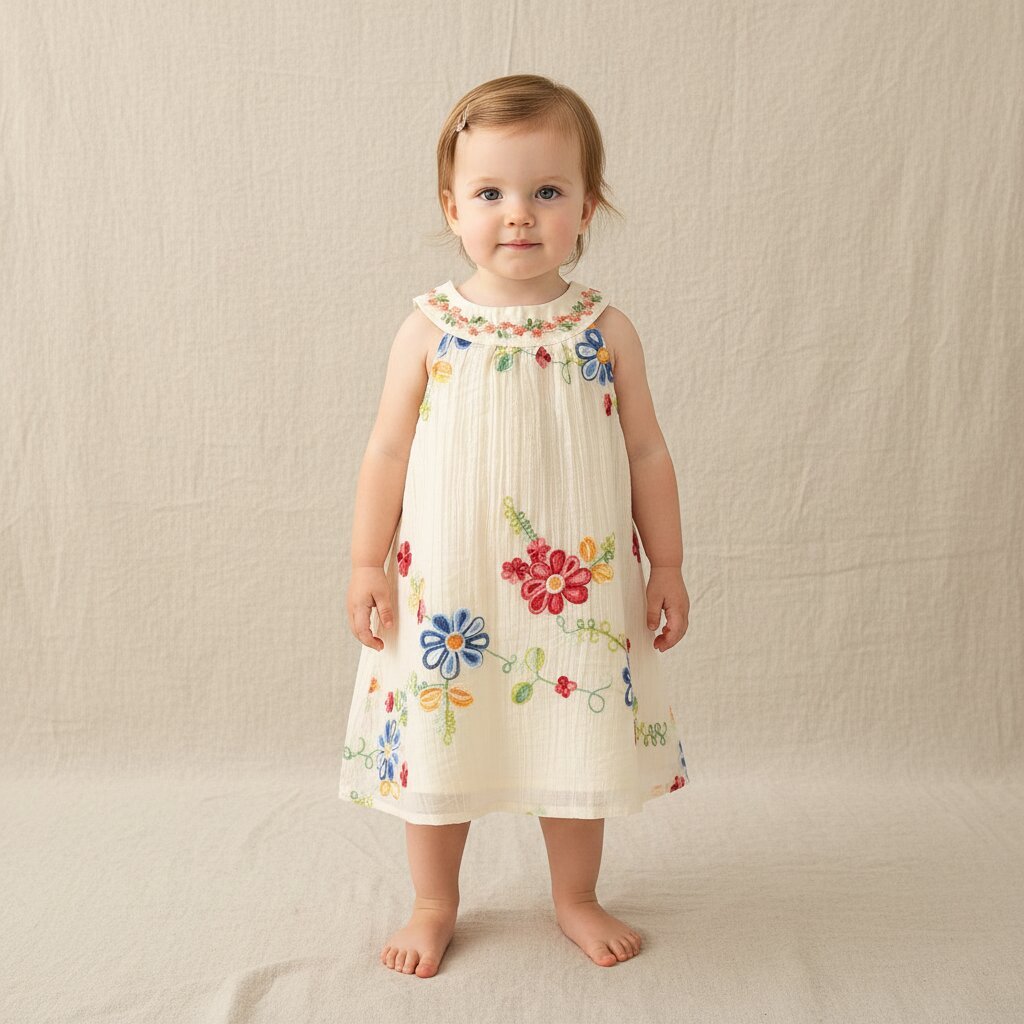 Robe Bébé Fille Été Broderie Florale – Sans Manches Coton | Choupinoo - Choupinoo