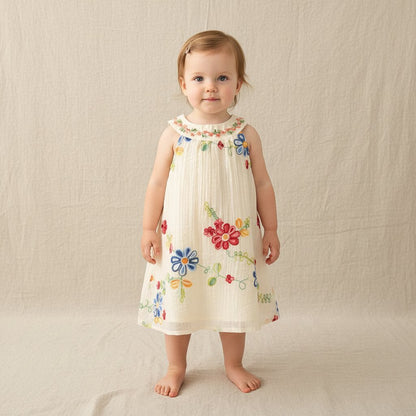 Robe Bébé Fille Été Broderie Florale – Sans Manches Coton | Choupinoo - Choupinoo