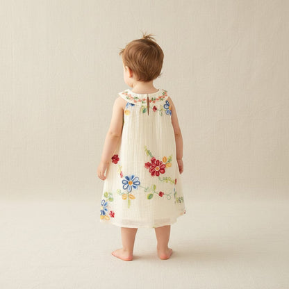 Robe Bébé Fille Été Broderie Florale – Sans Manches Coton | Choupinoo - Choupinoo