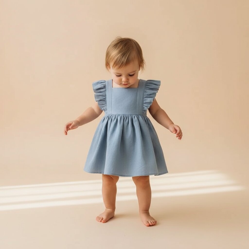 Robe Bébé Fille Été – Col Carré & Volants 100% Coton | Choupinoo - Choupinoo