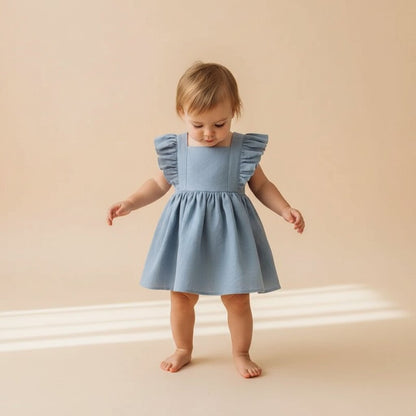 Robe Bébé Fille Été – Col Carré & Volants 100% Coton | Choupinoo - Choupinoo