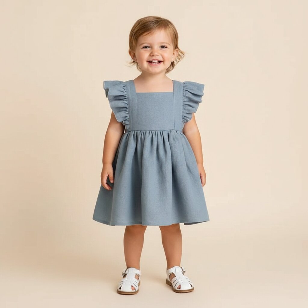Robe Bébé Fille Été – Col Carré & Volants 100% Coton | Choupinoo - Choupinoo