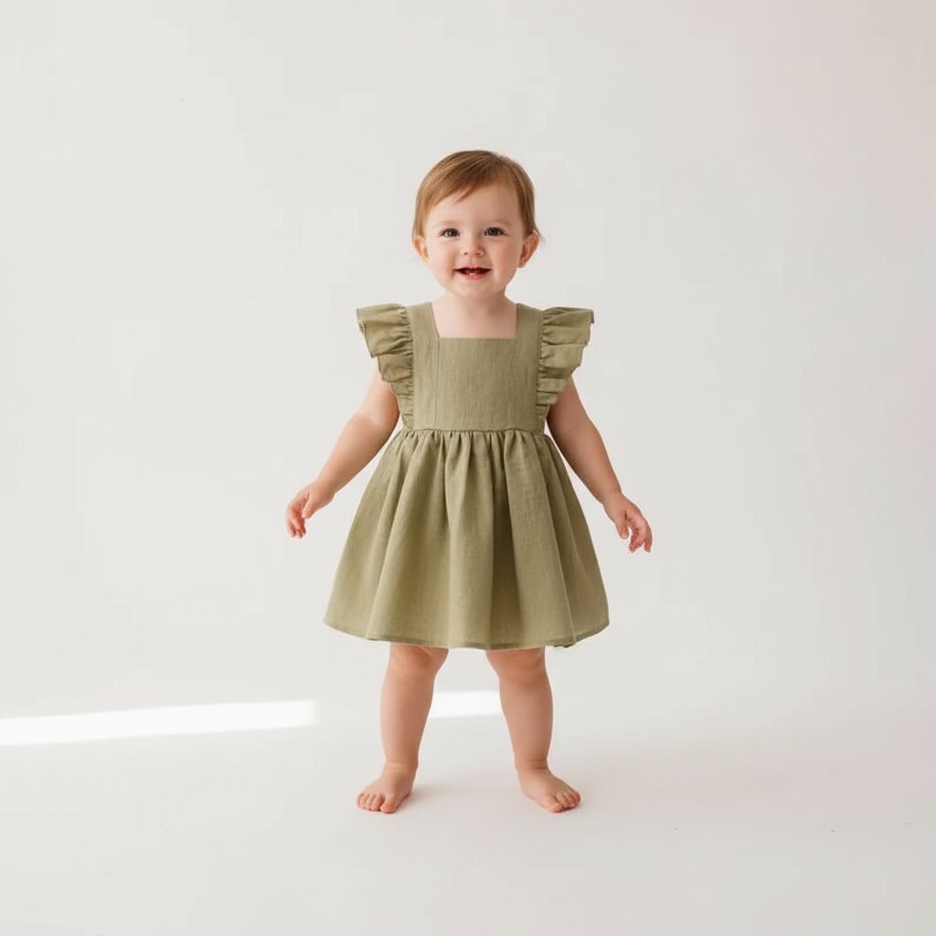 Robe Bébé Fille Été – Col Carré & Volants 100% Coton | Choupinoo - Choupinoo
