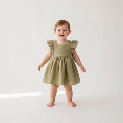 Robe Bébé Fille Été – Col Carré & Volants 100% Coton | Choupinoo - Choupinoo