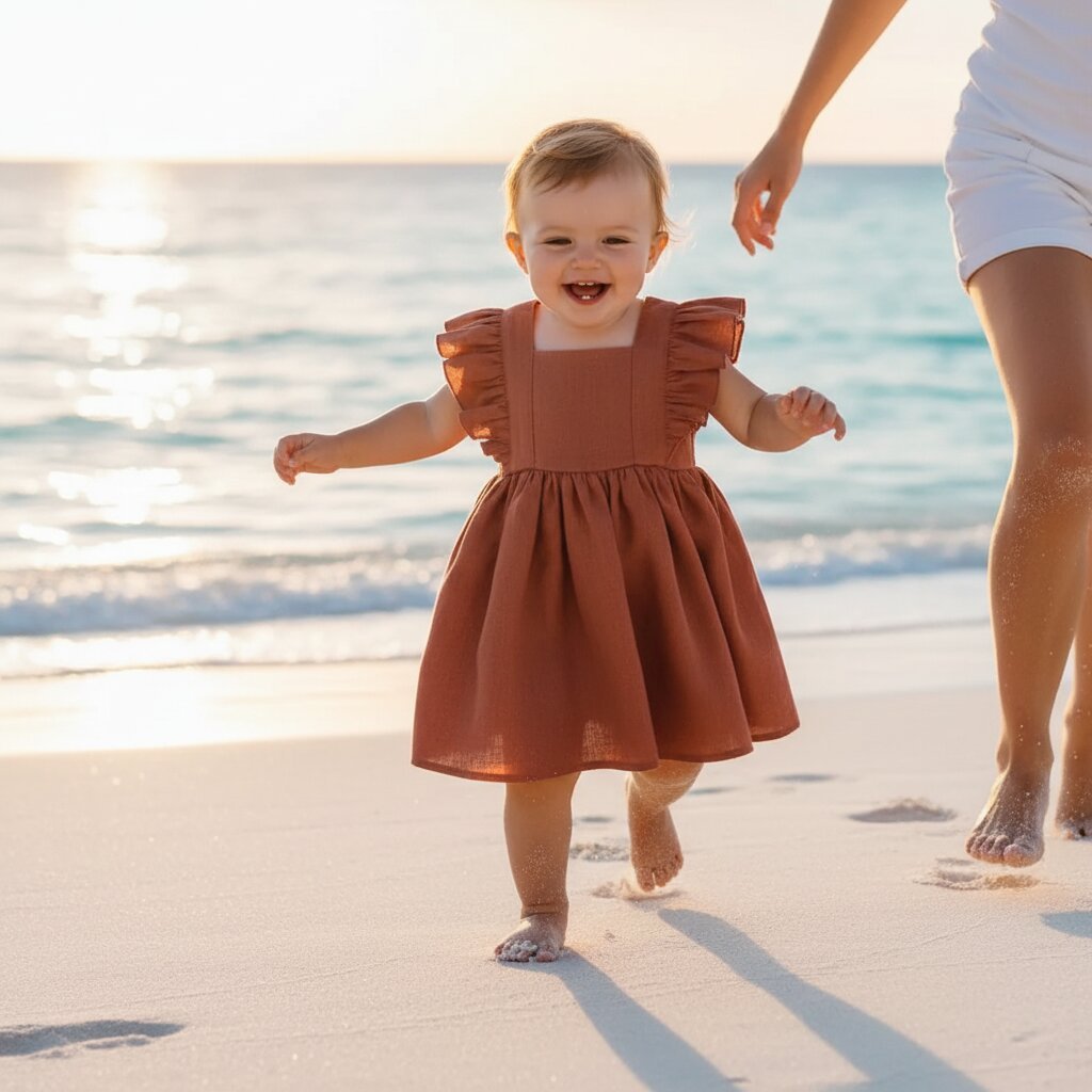 Robe Bébé Fille Été – Col Carré & Volants 100% Coton | Choupinoo - Choupinoo