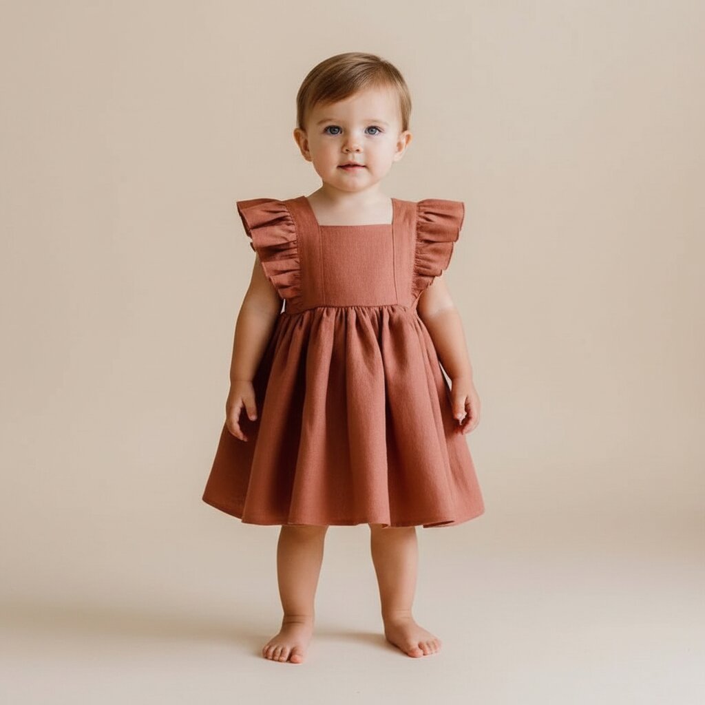 Robe Bébé Fille Été – Col Carré & Volants 100% Coton | Choupinoo - Choupinoo