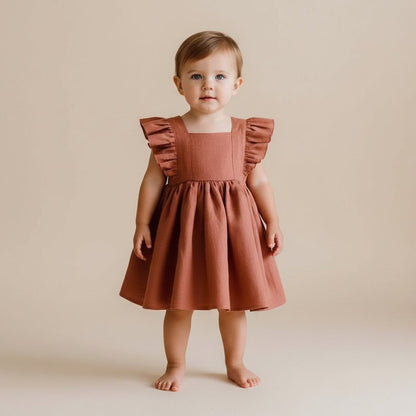Robe Bébé Fille Été – Col Carré & Volants 100% Coton | Choupinoo - Choupinoo
