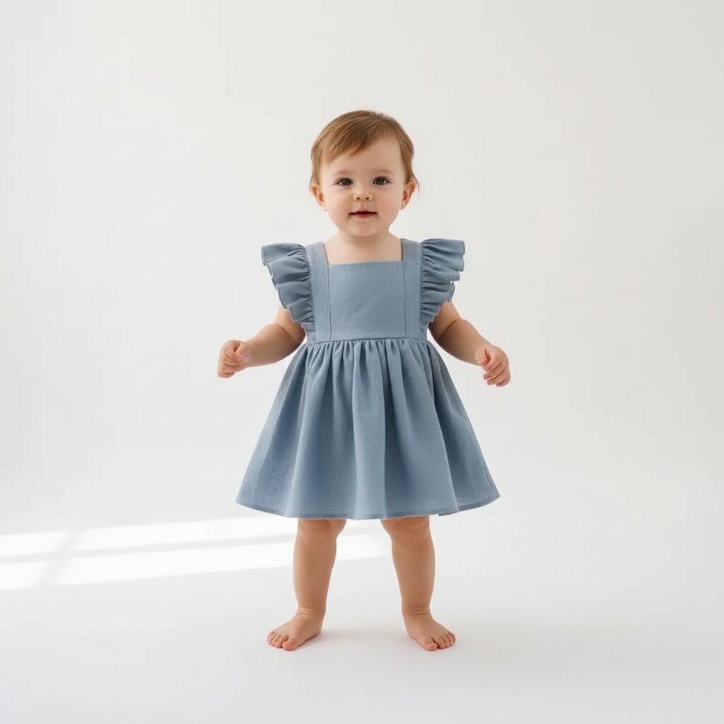 Robe Bébé Fille Été – Col Carré & Volants 100% Coton | Choupinoo - Choupinoo