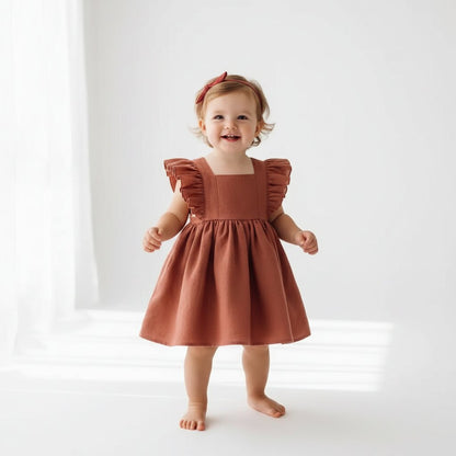Robe Bébé Fille Été – Col Carré & Volants 100% Coton | Choupinoo - Choupinoo