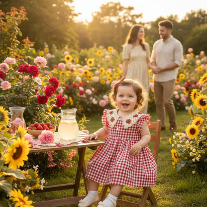 Robe bebe fille été rouge – Motif fraises & carreaux - Choupinoo