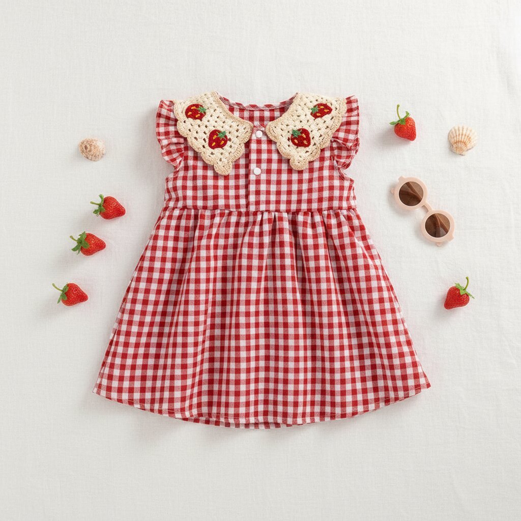 Robe bebe fille été rouge – Motif fraises & carreaux - Choupinoo