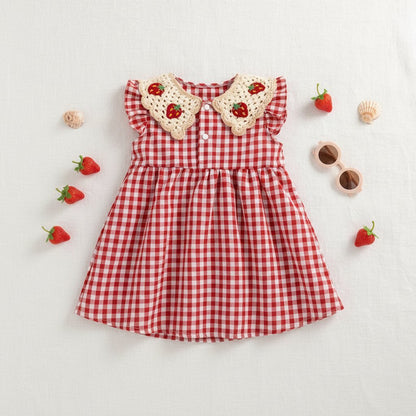 Robe bebe fille été rouge – Motif fraises & carreaux - Choupinoo