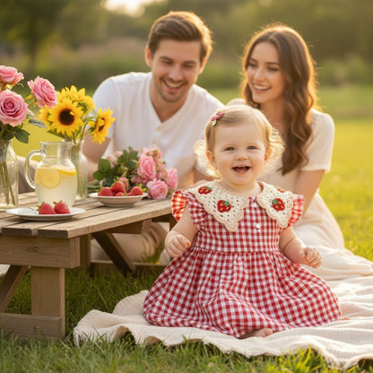 Robe bebe fille été rouge – Motif fraises & carreaux - Choupinoo