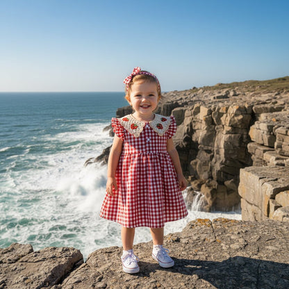 Robe bebe fille été rouge – Motif fraises & carreaux - Choupinoo