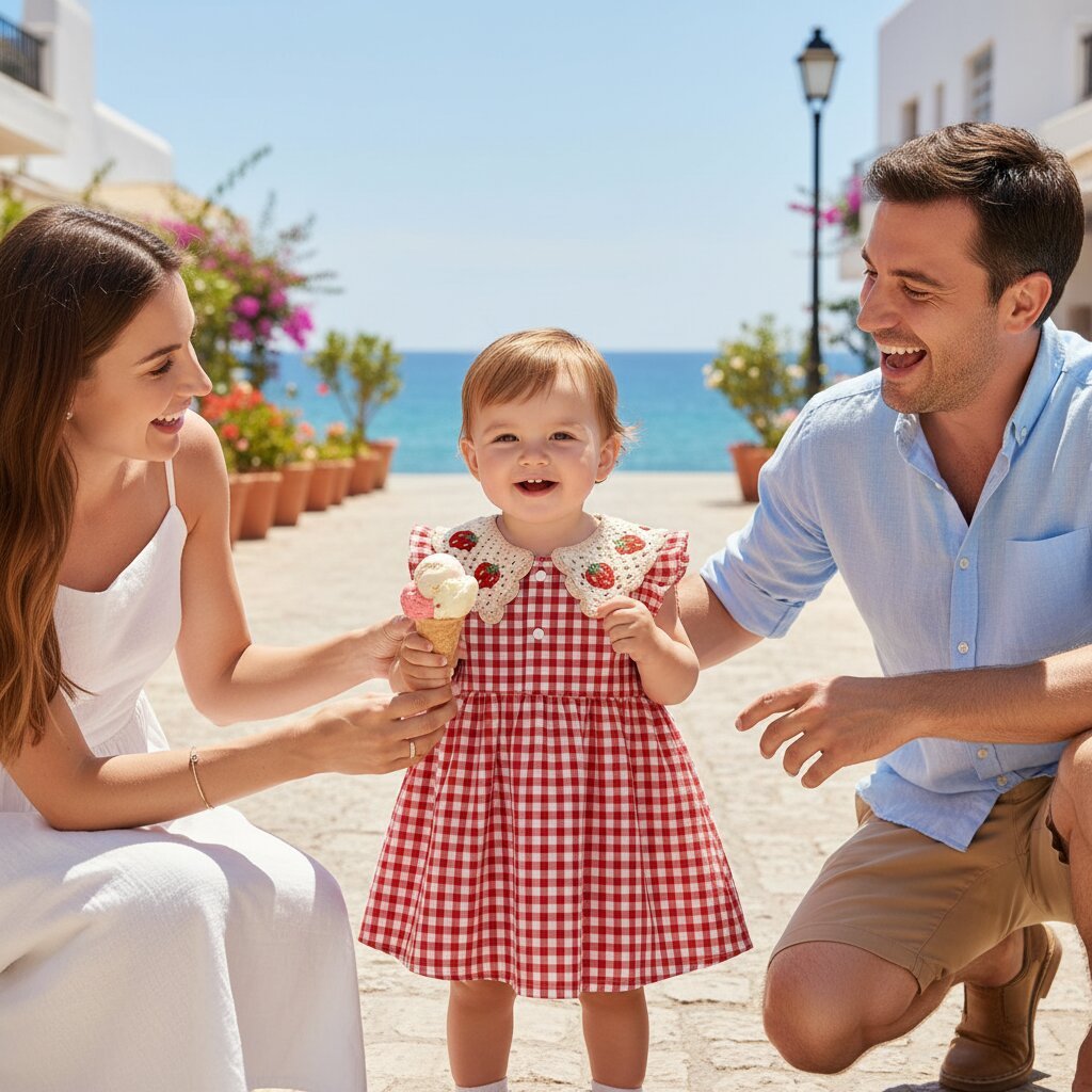 Robe bebe fille été rouge – Motif fraises & carreaux - Choupinoo