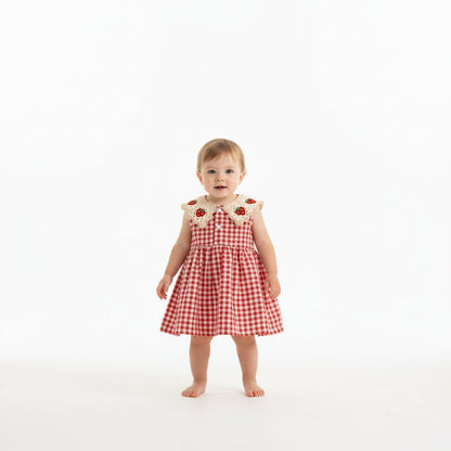 Robe bebe fille été rouge – Motif fraises & carreaux - Choupinoo