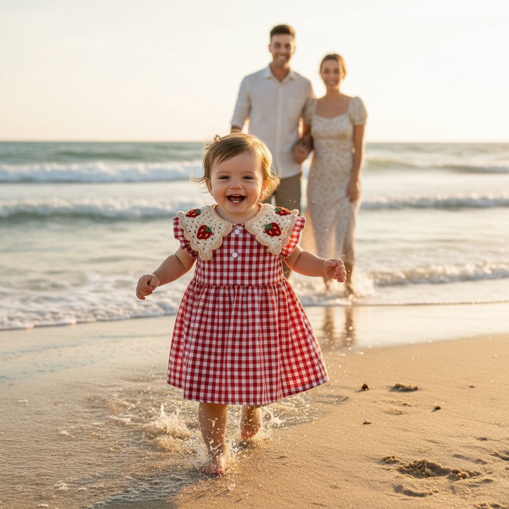 Robe bebe fille été rouge – Motif fraises & carreaux - Choupinoo