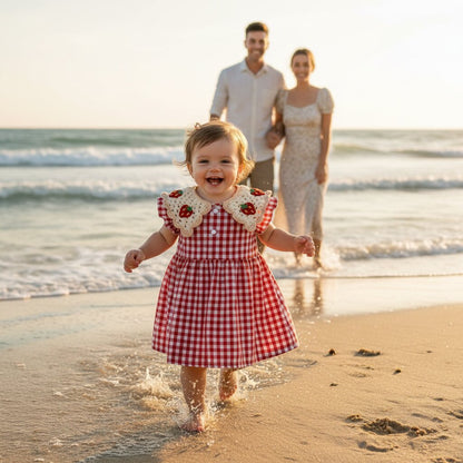 Robe bebe fille été rouge – Motif fraises & carreaux - Choupinoo