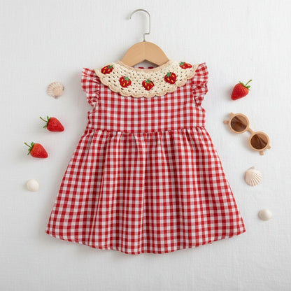 Robe bebe fille été rouge – Motif fraises & carreaux - Choupinoo