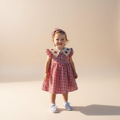 Robe bebe fille été rouge – Motif fraises & carreaux - Choupinoo