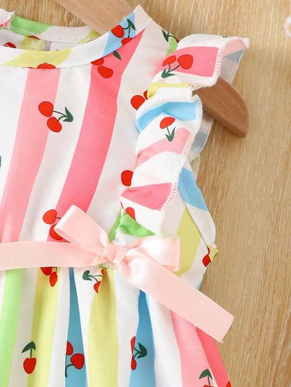 Robe Fille Bébé 6M - 3 Ans – Imprimé Cerises & Nœud Ruban - Choupinoo