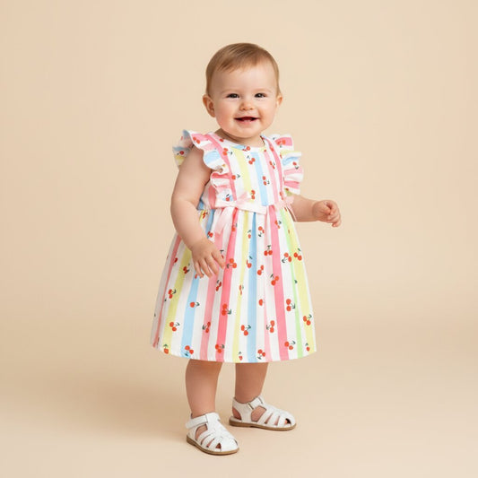 Robe Fille Bébé 6M - 3 Ans – Imprimé Cerises & Nœud Ruban - Choupinoo