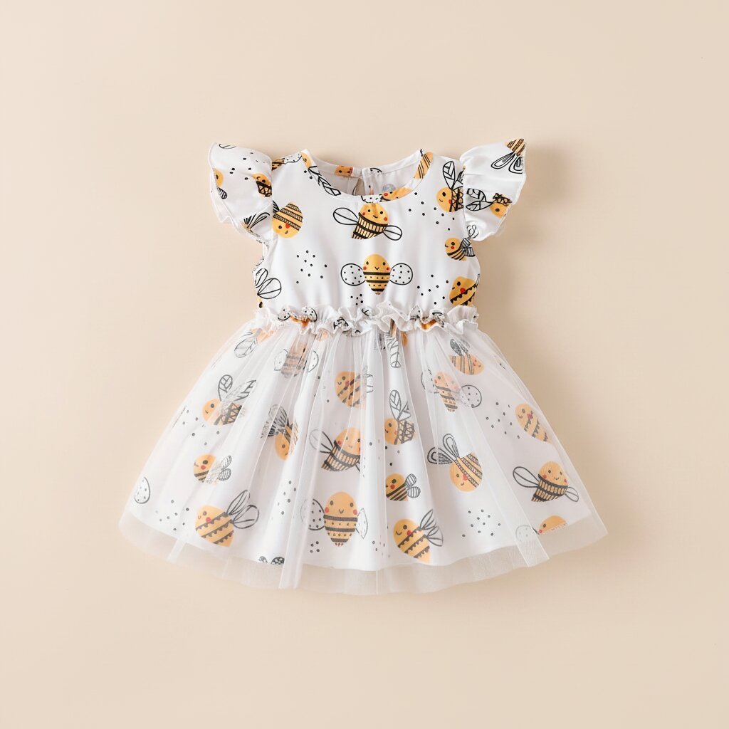 Robe Fille Bébé Motif Abeilles Cartoon – Tulle Doux Printemps Été - Choupinoo