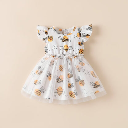 Robe Fille Bébé Motif Abeilles Cartoon – Tulle Doux Printemps Été - Choupinoo