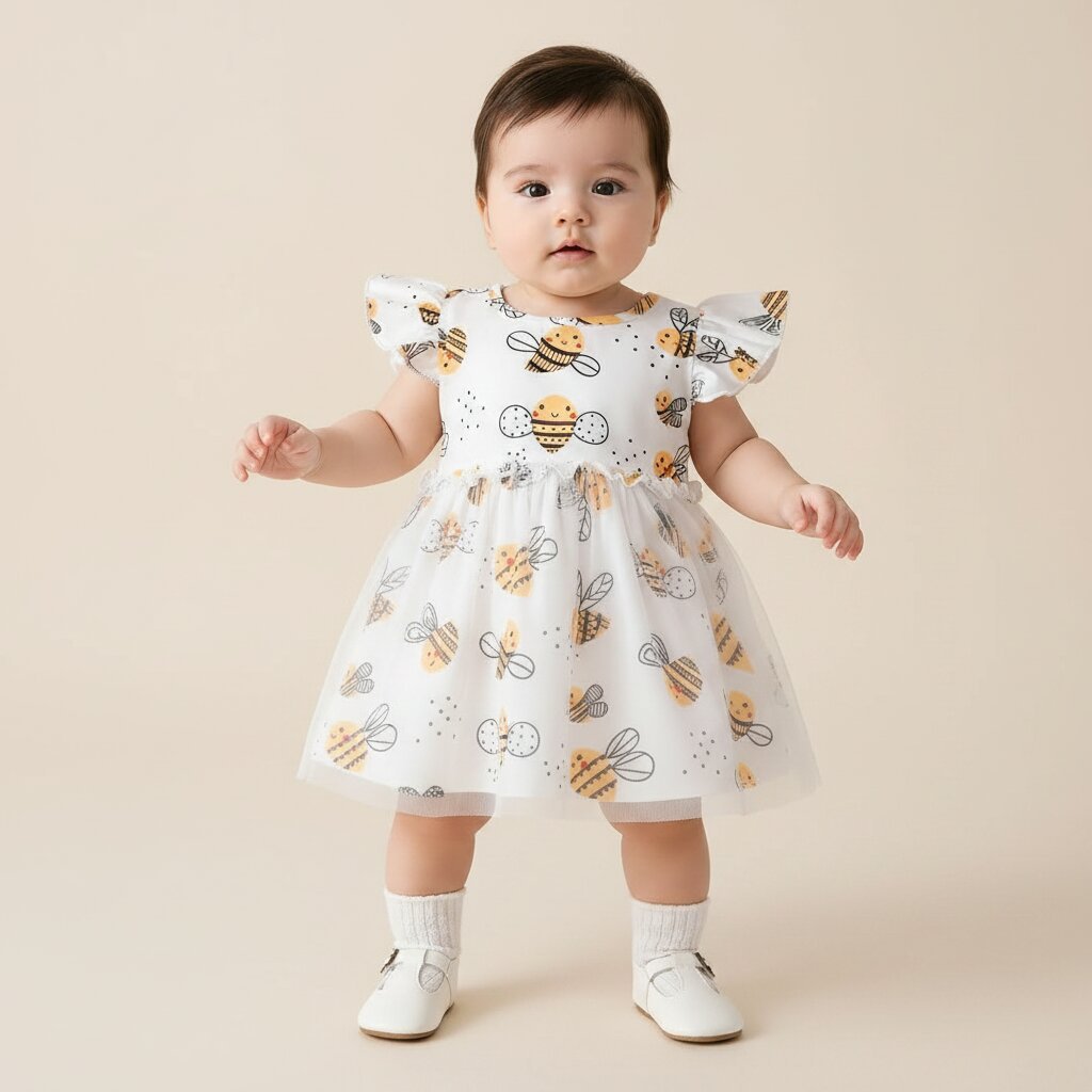 Robe Fille Bébé Motif Abeilles Cartoon – Tulle Doux Printemps Été - Choupinoo