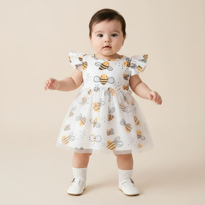 Robe Fille Bébé Motif Abeilles Cartoon – Tulle Doux Printemps Été - Choupinoo